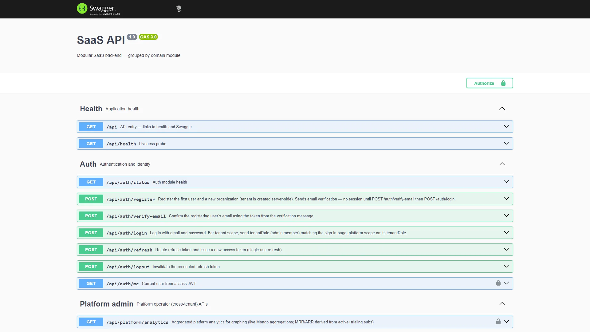 SaaS API — Swagger UI
